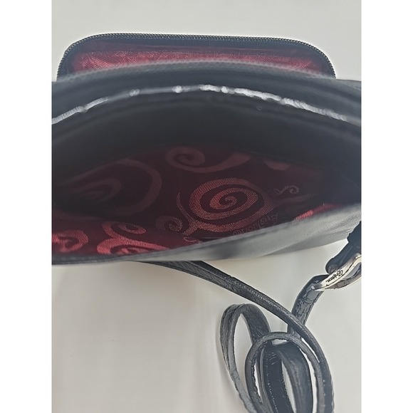 BRIGHTON Small Black Patent Leather SILVER ADORNED Shoulder Bag Cross Body - Picture 10 of 10